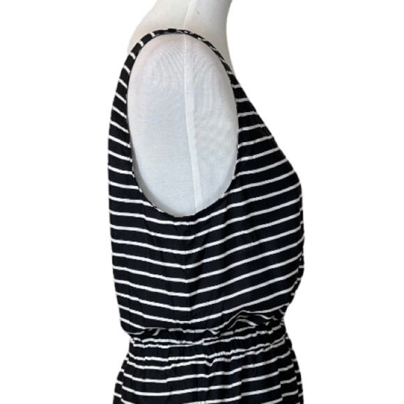 LOFT New Women's Dress Scoop Neck Elastic Waist Black & White Stripe Size L - Picture 7 of 10